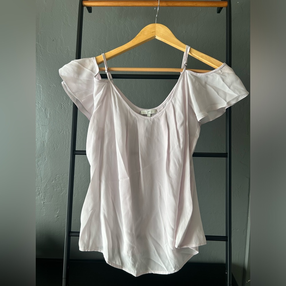Joie 100% Silk light lavender pink off the shoulder blouse